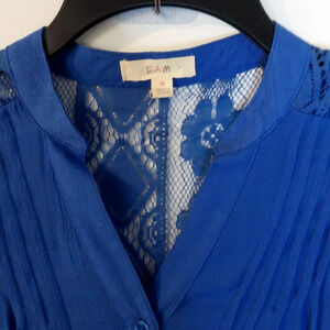 E & M Womens Sleeveless  Blouse V-Neck Boho‎ Embroidered Top Shirt Sz M